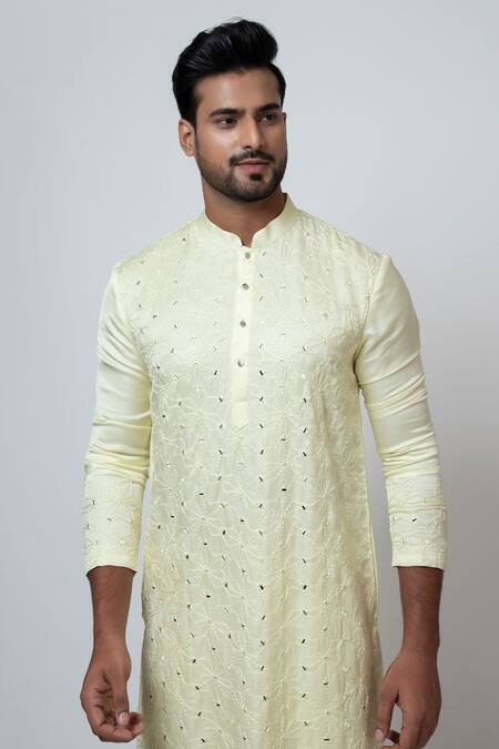 Yoseba Yellow Linen, Satin, Cotton Mirrors, Embroidery Canary Charm Kurta With Pant at Aza Fashions Yoseba_Yellow Linen, Satin, Cotton Mirrors, Embroidery Canary Charm Kurta With Pant _at_Aza_Fashions