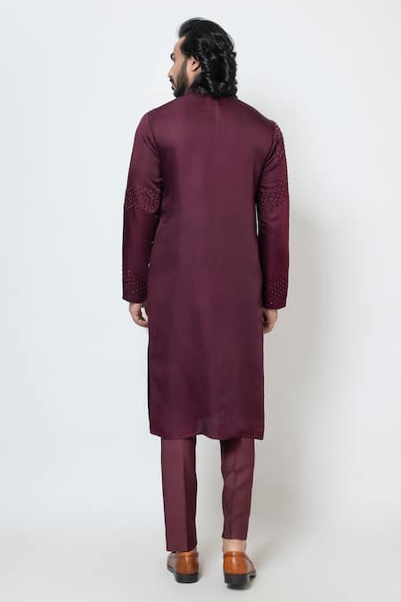 Shop Yoseba Wine Linen, Satin, , Pure Embroidery French Knots Kurta With Pant at Aza Fashions Shop_Yoseba_Wine Linen, Satin, , Pure Embroidery French Knots Kurta With Pant _at_Aza_Fashions