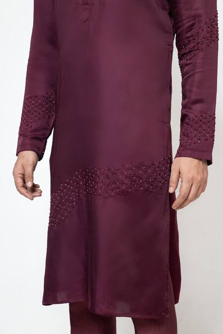 Buy Yoseba Wine Linen, Satin, , Pure Embroidery French Knots Kurta With Pant Buy_Yoseba_Wine Linen, Satin, , Pure Embroidery French Knots Kurta With Pant