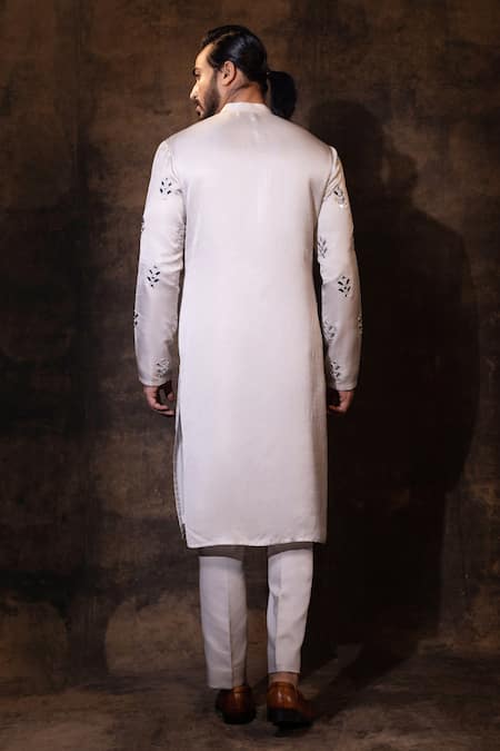 Shop Yoseba Grey Linen, Cotton Mirrors Sheesha Saaj Embroidered Kurta With Pant at Aza Fashions Shop_Yoseba_Grey Linen, Cotton Mirrors Sheesha Saaj Embroidered Kurta With Pant _at_Aza_Fashions