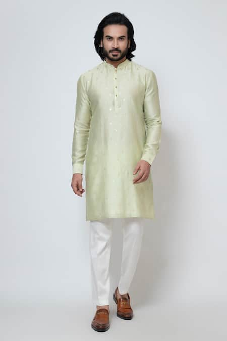 YOSEBA Chanderi Silk Buttercup Embroidered Kurta With Pant 