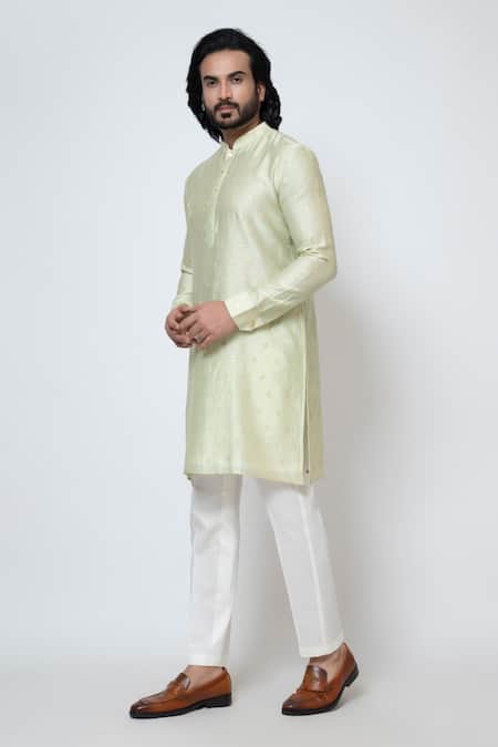 Buy Yoseba Green Chanderi, Cotton Sequins Silk Buttercup Embroidered Kurta With Pant Online at Aza Fashions Buy_Yoseba_Green Chanderi, Cotton Sequins Silk Buttercup Embroidered Kurta With Pant _Online_at_Aza_Fashions