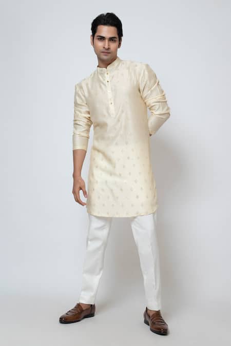 Shop Yoseba Beige Chanderi, Silk, , Pure Sequins Embroidered Kurta Set Online at Aza Fashions Shop_Yoseba_Beige Chanderi, Silk, , Pure Sequins Embroidered Kurta Set _Online_at_Aza_Fashions