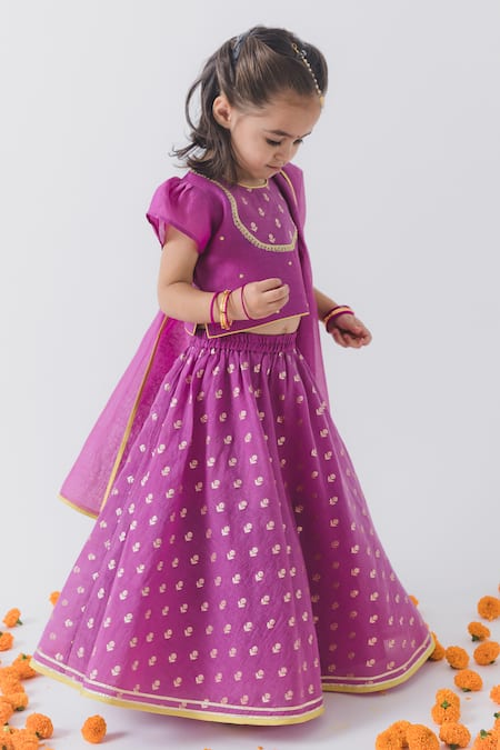 Buy_BOTEH_Purple Chanderi Lace, Embroidery Floral Lehenga Set _Online_at_Aza_Fashions