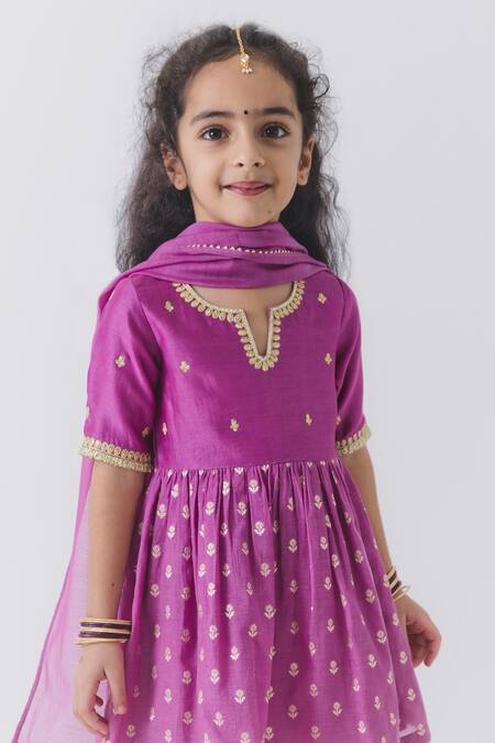 BOTEH_Purple Chanderi Embroidery Floral Kurta Salwar Set _Online_at_Aza_Fashions