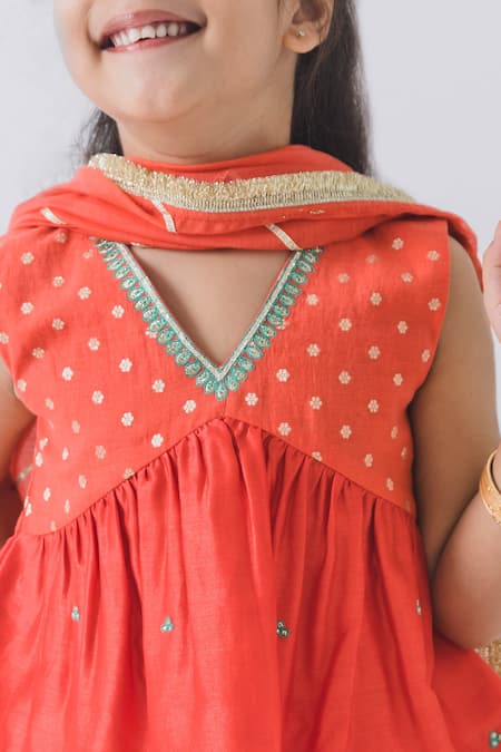 BOTEH_Orange Chanderi Embroidery Floral Woven Lehenga Set _Online_at_Aza_Fashions