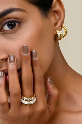 Shop_Arvino_Gold Plated Crystals Classic Facet Cubic Zirconia Embellished Earrings _Online_at_Aza_Fashions