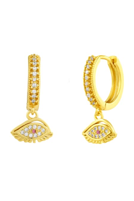 Arvino_Gold Plated Stones Evil Eye Charm Earrings _Online_at_Aza_Fashions