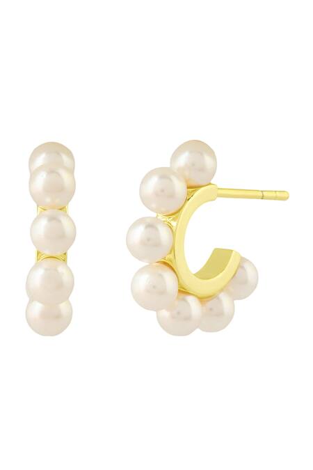 Arvino_Gold Plated Pearls Elysian Embellished Earrings _Online_at_Aza_Fashions