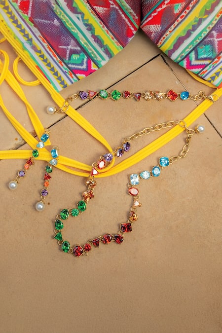 Buy_Arvino_Gold Plated Chromatic Cascade Embellished Necklace _Online_at_Aza_Fashions