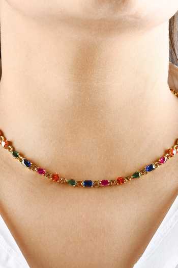 Arvino Gold Plated Crescendo Stone Embellished Necklace  2