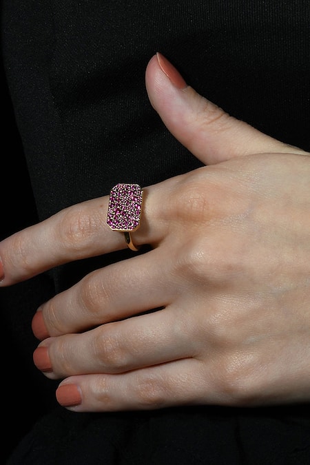 Buy_Arvino_Gold Plated Crystals Roseate Bullion Finery Ring _Online_at_Aza_Fashions