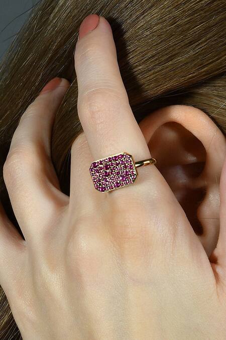 Shop_Arvino_Gold Plated Crystals Roseate Bullion Finery Ring _Online_at_Aza_Fashions