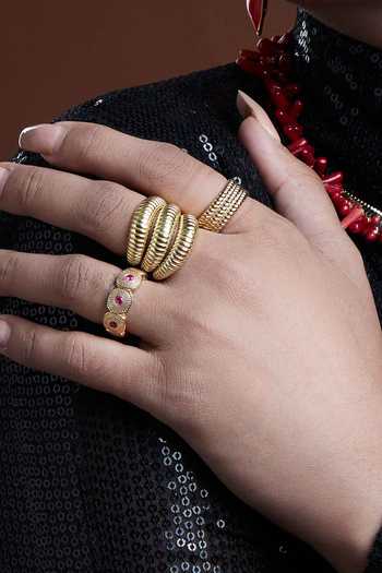 Arvino_Gold Plated Intertwined Rope Ring _at_Aza_Fashions