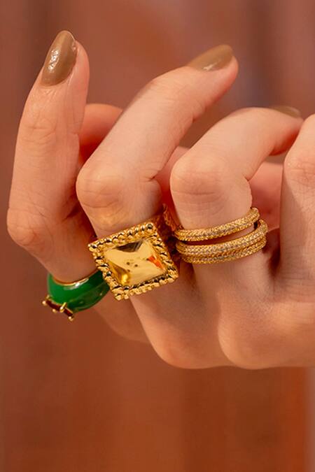 Buy_Arvino_Gold Plated Crystals Glitzy Star Studded Band Ring _Online_at_Aza_Fashions