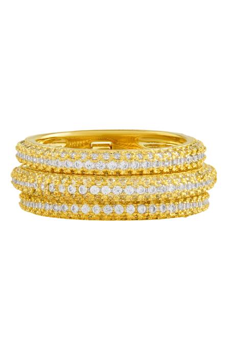 Arvino_Gold Plated Crystals Glitzy Star Studded Band Ring _at_Aza_Fashions