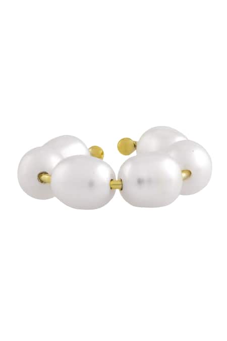 Shop Arvino Gold Plated Pearls Weave Ear Cuff-single Pc at Aza Fashions Shop_Arvino_Gold Plated Pearls Weave Ear Cuff-single Pc _at_Aza_Fashions