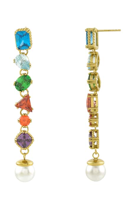 Arvino_Gold Plated Pearls, Crystals Chromatic Cascade Danglers _Online_at_Aza_Fashions