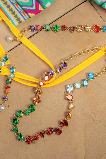 Buy_Arvino_Gold Plated Pearls, Crystals Chromatic Cascade Danglers _Online_at_Aza_Fashions