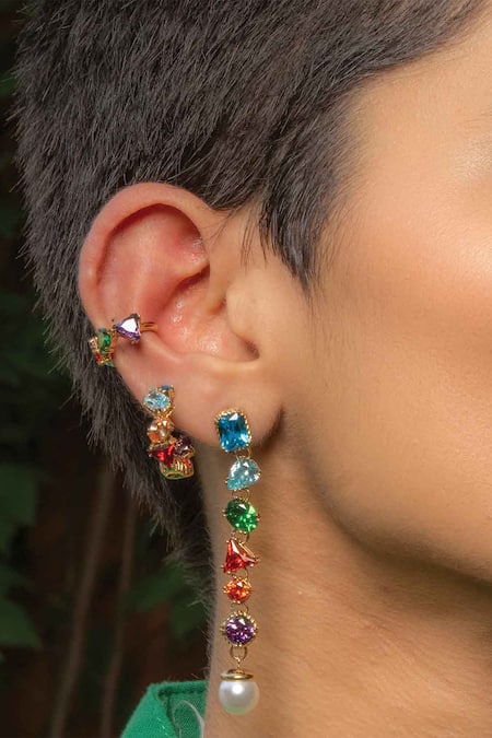 Shop_Arvino_Gold Plated Pearls, Crystals Chromatic Cascade Danglers _Online_at_Aza_Fashions