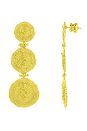 Buy Arvino Gold Plated Embroidery Serpent Embossed Triple Coin Carved Earrings Online at Aza Fashions Buy_Arvino_Gold Plated Embroidery Serpent Embossed Triple Coin Carved Earrings _Online_at_Aza_Fashions