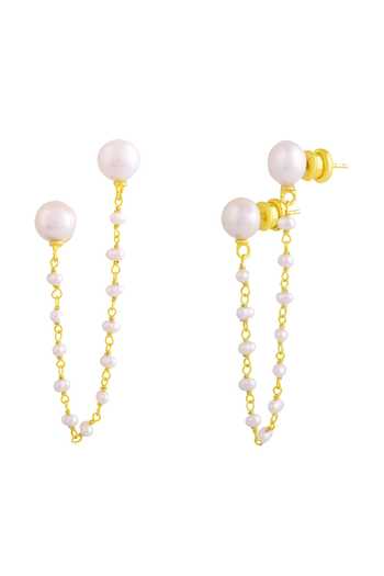 Arvino_Gold Plated Pearls Snowflake Embellished Threader Earrings _Online_at_Aza_Fashions