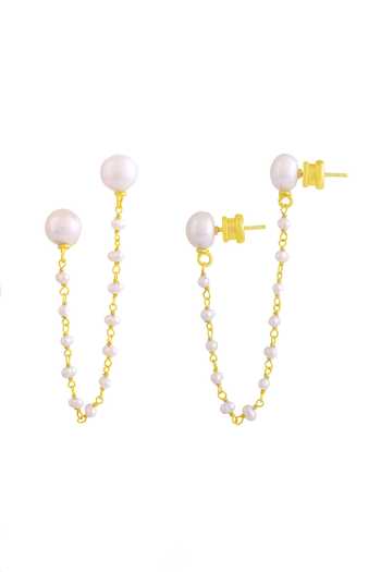 Buy_Arvino_Gold Plated Pearls Snowflake Embellished Threader Earrings _Online_at_Aza_Fashions