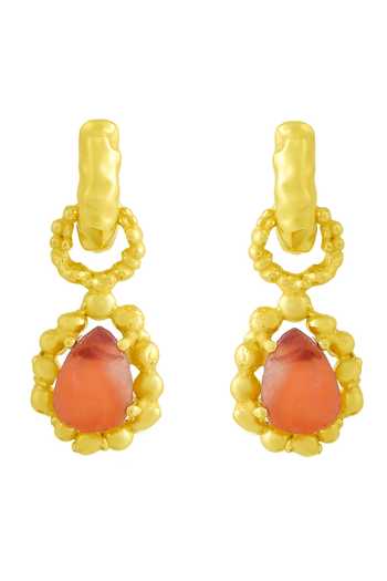 Shop Arvino Gold Plated Stones, Beads Carnelian Studded Mineral Claw Drops at Aza Fashions Shop_Arvino_Gold Plated Stones, Beads Carnelian Studded Mineral Claw Drops _at_Aza_Fashions