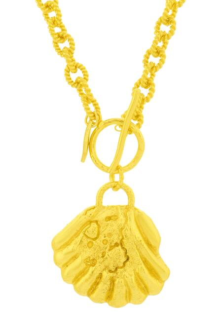 Arvino_Gold Plated Oasis Shell Carved Pendant Necklace _Online_at_Aza_Fashions