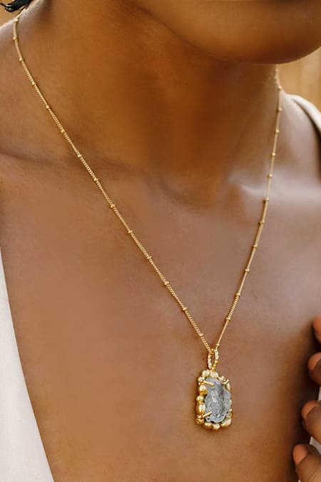 Buy_Arvino_Gold Plated Aquamarine Sorcery Crystal Studded Pendant Necklace _Online_at_Aza_Fashions