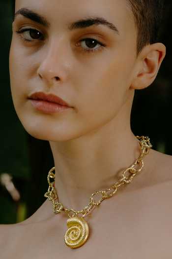 Buy Arvino Gold Plated Textured Coral Shell Carved Link Necklace at Aza Fashions Buy_Arvino_Gold Plated Textured Coral Shell Carved Link Necklace _at_Aza_Fashions