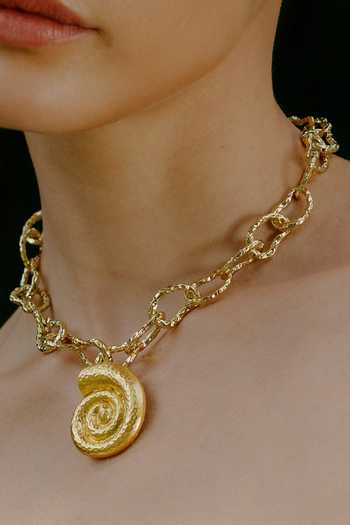 Arvino Gold Plated Textured Coral Shell Carved Link Necklace Online at Aza Fashions Arvino_Gold Plated Textured Coral Shell Carved Link Necklace _Online_at_Aza_Fashions