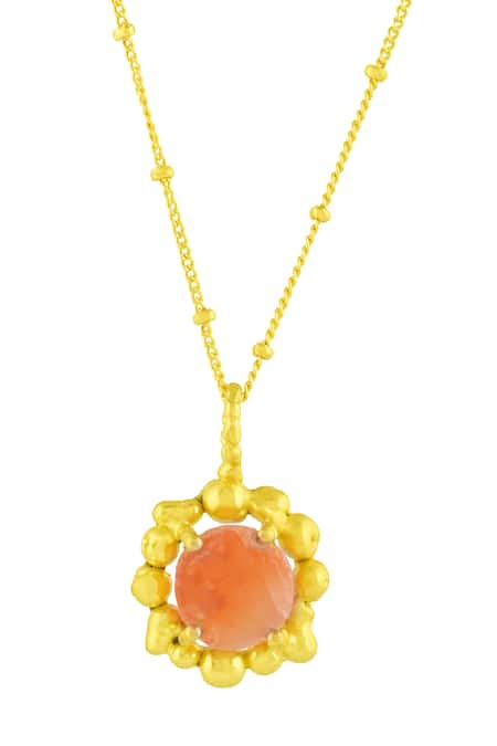 Buy_Arvino_Gold Plated Carnelian Stone Studded Mineral Claw Pendant Necklace _Online_at_Aza_Fashions