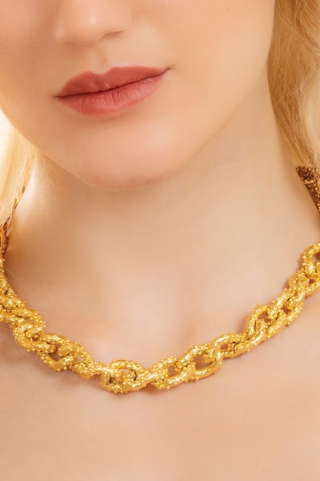 Arvino_Gold Plated Peppercorn Massy Link Necklace _Online_at_Aza_Fashions
