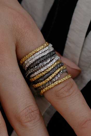 Arvino_Gold Plated Granulated Multitone Stack Ring _Online_at_Aza_Fashions