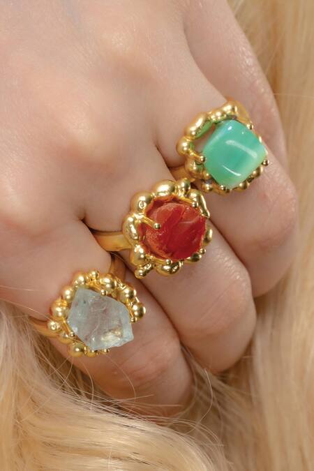 Arvino Gold Plated Chrysoprase Stone Studded Enchanter Ring Online at Aza Fashions Arvino_Gold Plated Chrysoprase Stone Studded Enchanter Ring _Online_at_Aza_Fashions