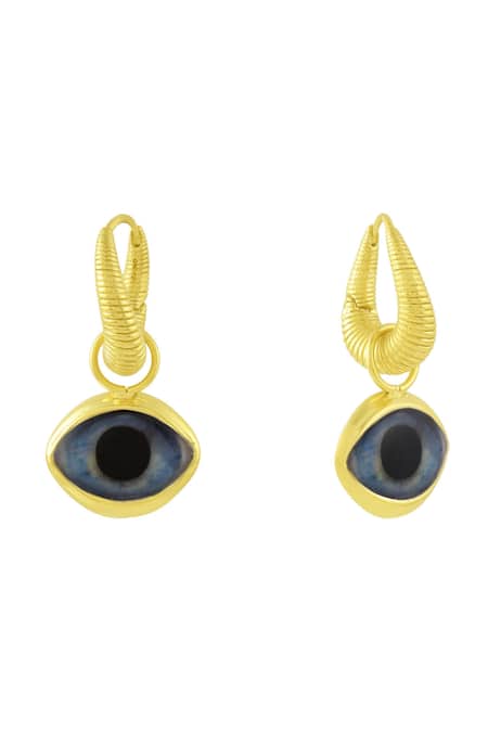 Shop Arvino Gold Plated Evil Eye Protector Earrings at Aza Fashions Shop_Arvino_Gold Plated Evil Eye Protector Earrings _at_Aza_Fashions