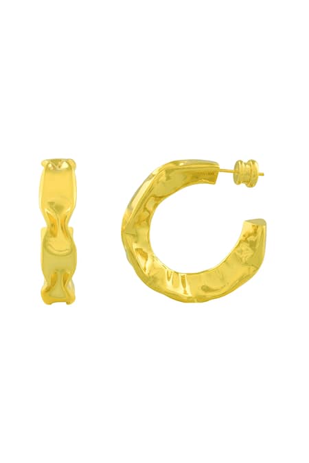 Buy_Arvino_Gold Plated Hammered Medium Hoops _Online_at_Aza_Fashions