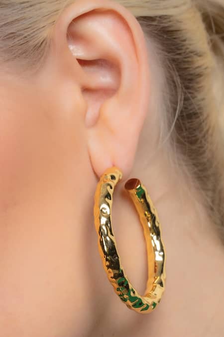 Arvino_Gold Plated Etched Raw Bouldered Hoops Large _Online_at_Aza_Fashions