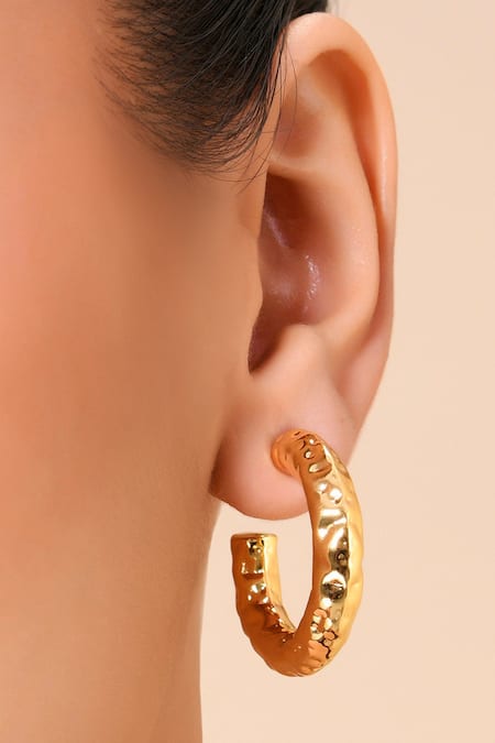 Arvino Gold Plated Etched Raw Bouldered Hoops Mini 