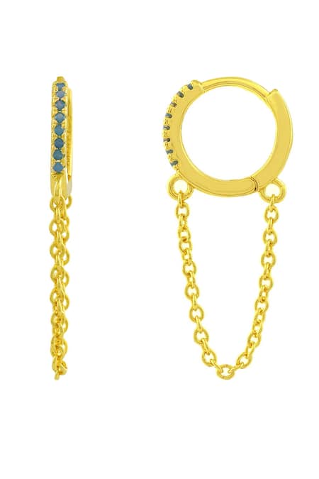 Buy_Arvino_Gold Plated Stones Embellished Lobe Chain Huggies _Online_at_Aza_Fashions