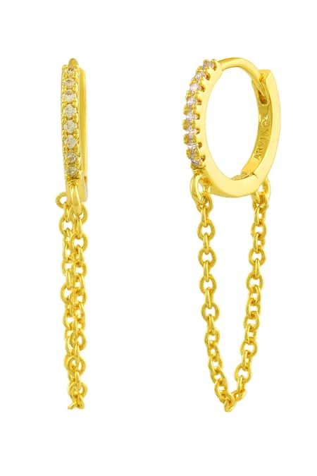 Arvino_Gold Plated Zari Chained Lobe Huggies _Online_at_Aza_Fashions