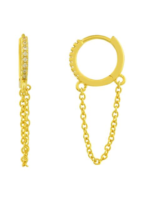 Buy_Arvino_Gold Plated Zari Chained Lobe Huggies _Online_at_Aza_Fashions