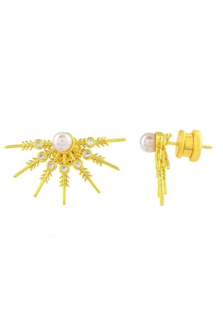 Buy_Arvino_Gold Plated Crystals, Pearls Luminescent Star Studs _Online_at_Aza_Fashions
