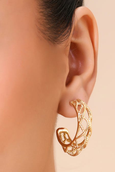 Arvino Gold Plated Filigree Lacework Hoops 