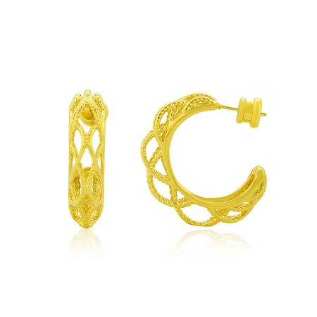 Arvino_Gold Plated Filigree Lacework Hoops _Online_at_Aza_Fashions