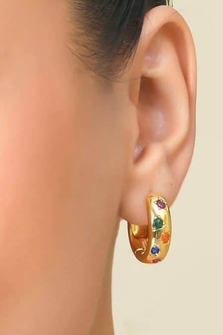 Arvino Gold Plated Gemstone Facet Flow Hoops 