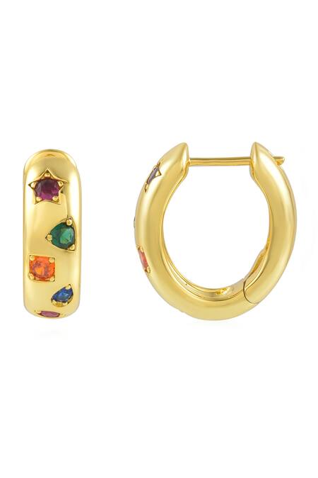 Arvino_Gold Plated Stones Facet Flow Hoops _Online_at_Aza_Fashions
