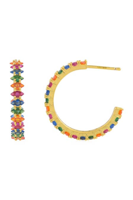 Arvino_Gold Plated Stones Rainbow Spectrum Hoops _Online_at_Aza_Fashions