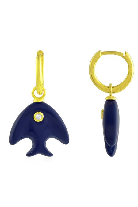 Arvino_Gold Plated Stones Glass Lapis Fish Charm Echo Huggies _Online_at_Aza_Fashions